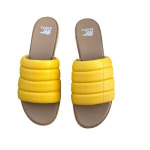 Ella III Quilted Puff Slide Sandal in Yellow Ray/ Honey White NIB